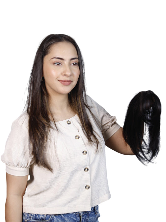 4 X4 Heart-Shaped Hair Topper with Bangs